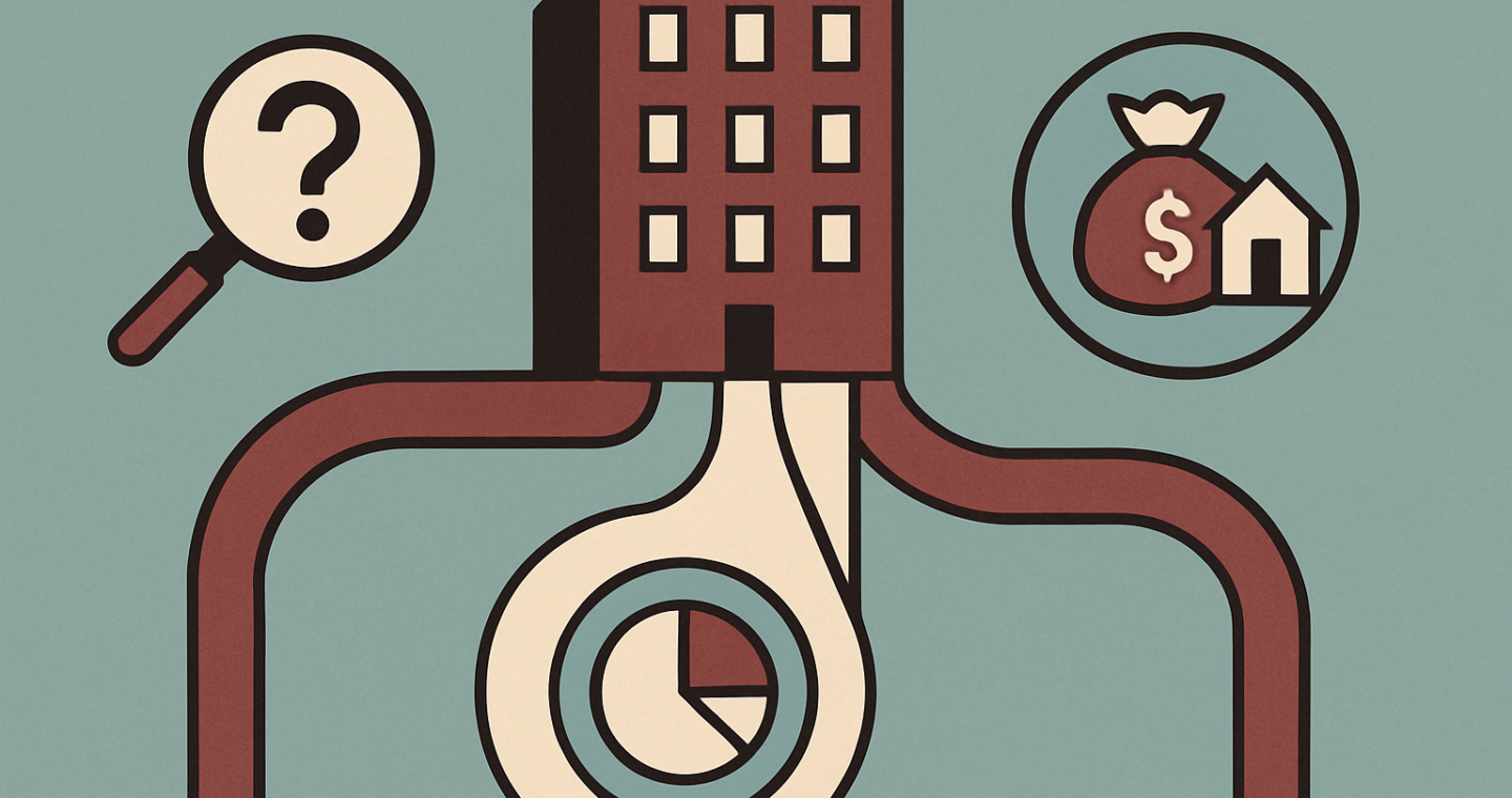 Ilustración de tres modelos de inversión inmobiliaria desde un edificio